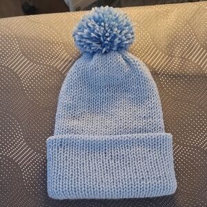 teen/Adult  Blue Knit Pom-Pom Beanie